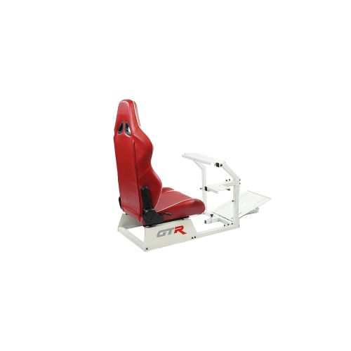  GTR Simulator GTA-WHT-S105LRDWHT GTA Model Racing Simulator White Frame with RedWhite Real Racing Seat, Driving Simulator Cockpit Gaming Chair with Gear Shifter Mount