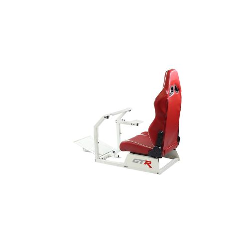  GTR Simulator GTA-WHT-S105LRDWHT GTA Model Racing Simulator White Frame with RedWhite Real Racing Seat, Driving Simulator Cockpit Gaming Chair with Gear Shifter Mount