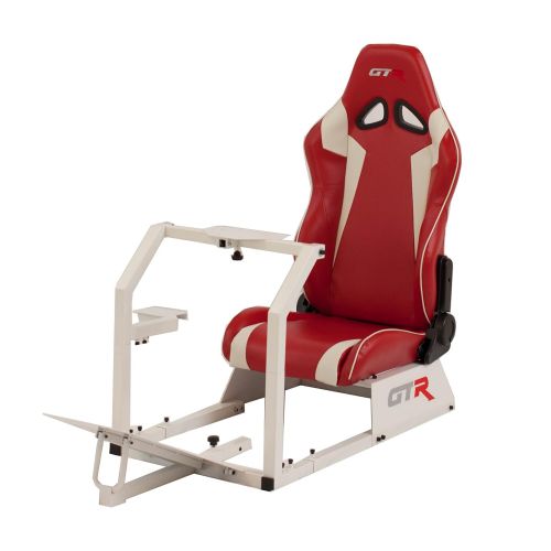  GTR Simulator GTA-WHT-S105LRDWHT GTA Model Racing Simulator White Frame with RedWhite Real Racing Seat, Driving Simulator Cockpit Gaming Chair with Gear Shifter Mount