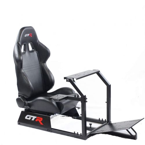  GTR Simulator GTR Racing Simulator GTA-BLK-S105LBK GTA Model Black Frame with Black Real Racing Seat, Driving Simulator Cockpit Gaming Chair with Gear Shifter Mount