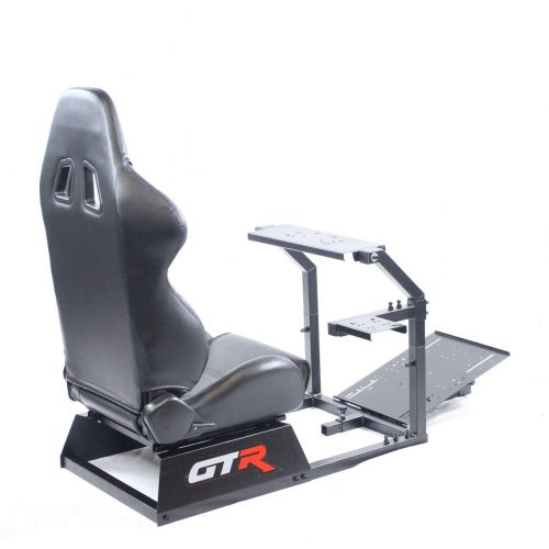  GTR Simulator GTR Racing Simulator GTA-BLK-S105LBK GTA Model Black Frame with Black Real Racing Seat, Driving Simulator Cockpit Gaming Chair with Gear Shifter Mount