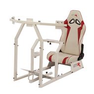 GTR Simulator GTR Racing Simulator GTAF-WHT-S105LWHTRD - GTA-F Model (White) Triple or Single Monitor Stand with WhiteRed Adjustable Leatherette Seat, Racing Simulator Cockpit Gaming Chair Sing