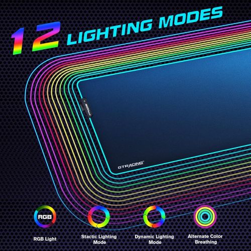  Gtracing RGB Gaming Mouse Pad-Large Extended Soft LED Mousepad with 12 Lighting Modes, Computer Keyboard Mousepads Mat,Big Desk Mat for Laptop Office Home-31.5 X 12 Inch-Black