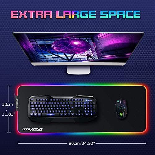  Gtracing RGB Gaming Mouse Pad-Large Extended Soft LED Mousepad with 12 Lighting Modes, Computer Keyboard Mousepads Mat,Big Desk Mat for Laptop Office Home-31.5 X 12 Inch-Black