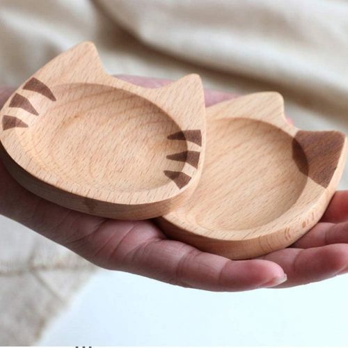  [아마존베스트]GUANGE 4 Pieces Wooden Dip Bowls Japanese Style, Wooden Sauce Dishes Cat Shaped, Retro Wooden Seasoning Dishes, Sauce Wooden Dishes for Snack Sushi Fruit Appetizer Dessert