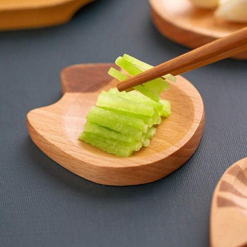  [아마존베스트]GUANGE 4 Pieces Wooden Dip Bowls Japanese Style, Wooden Sauce Dishes Cat Shaped, Retro Wooden Seasoning Dishes, Sauce Wooden Dishes for Snack Sushi Fruit Appetizer Dessert