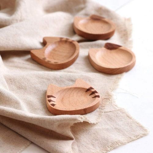  [아마존베스트]GUANGE 4 Pieces Wooden Dip Bowls Japanese Style, Wooden Sauce Dishes Cat Shaped, Retro Wooden Seasoning Dishes, Sauce Wooden Dishes for Snack Sushi Fruit Appetizer Dessert