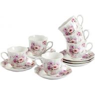 [아마존베스트]GUANGYANG GY GuangYang Purple Flower Espresso Cups with Saucers,Porcelain Turkish Coffee Cup and Saucer,Set of 6, 2.8oz, Gift Set