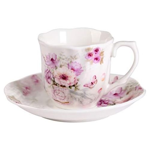  [아마존베스트]GUANGYANG GY GuangYang Purple Flower Espresso Cups with Saucers,Porcelain Turkish Coffee Cup and Saucer,Set of 6, 2.8oz, Gift Set