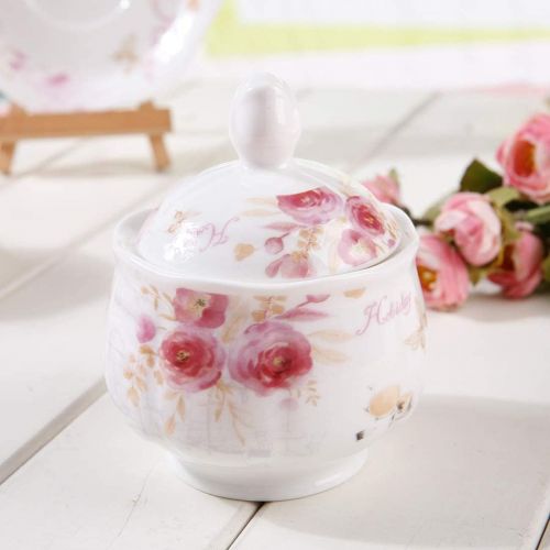  [아마존베스트]GUANGYANG GY Guangyang 15pcs Porcelain Tea Set(Rose Flower Decal),Pumpkin Teapot with 6 Cups and 6 Saucers (Holiday Word Design)