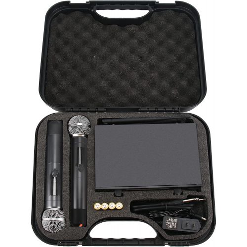  GUDEHOLO Wireless Microphone System with case, Metal UHF Dual Handheld 20 Channels Professional Cordless Mic System for Church, DJ, Karaoke,Wedding, Home KTV Set