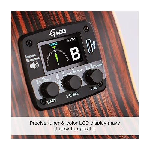  GUITTO GGP-04 Acoustic Guitar IR Vibration Pickup with Multiple Classical Guitar IR Tones, Multiple Reverb Delay Effects, Precise tuner & color LCD display