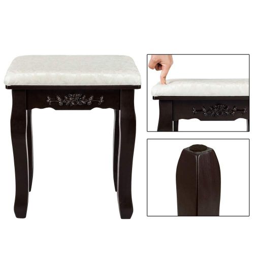  GUJJI FUN 4 Drawers Dresser with Oval Mirror，Wood Makeup Vanity Table Set，Cushioned Stool Brown