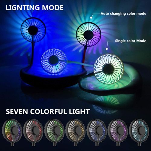  [아마존베스트]GULAKI Hands Free Portable Neck Fan - Rechargeable Mini USB Personal Fan Battery Operated with 3 Level Air Flow, 7 LED lights for Home Office Travel Indoor Outdoor (Black)