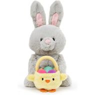 GUND Amazon Exclusive Easter Bunny with Basket and Easter Eggs, Easter Decorations, Bunny Stuffed Animal for Ages 1 and Up, Gray, 10