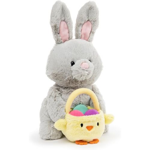  GUND Amazon Exclusive Easter Bunny with Basket and Easter Eggs, Easter Decorations, Bunny Stuffed Animal for Ages 1 and Up, Gray, 10