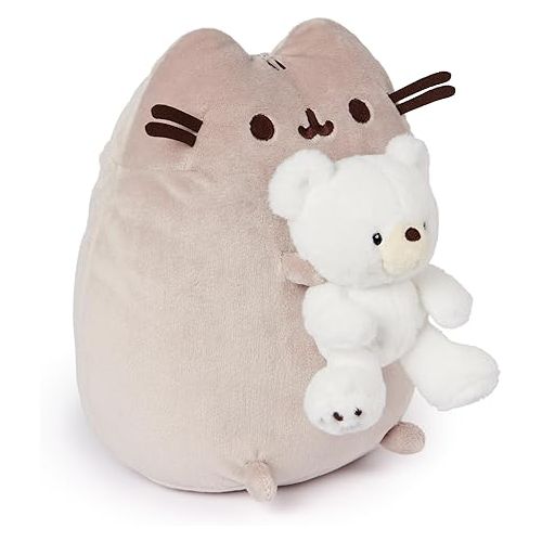  GUND Pusheen with Kai Bear Plush, Stuffed Animal Cat with Teddy Bear for Ages 8 and Up, 9.5”, Gray