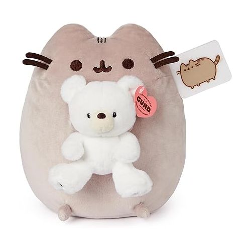  GUND Pusheen with Kai Bear Plush, Stuffed Animal Cat with Teddy Bear for Ages 8 and Up, 9.5”, Gray