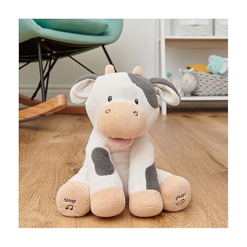  GUND Baby Buttermilk The Cow Animated Plush, Singing Stuffed Animal Sensory Toy, Sings Old MacDonald and Teaches Animal Sounds, Cream/Grey, 12”