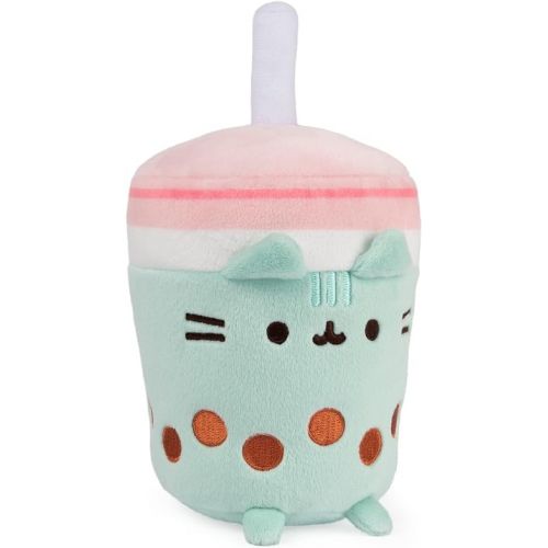  GUND Pusheen Boba Tea Cup Plush Cat Stuffed Animal for Ages 8 and Up, Green/Pink, 6”