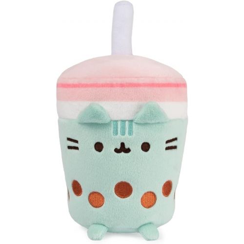  GUND Pusheen Boba Tea Cup Plush Cat Stuffed Animal for Ages 8 and Up, Green/Pink, 6”