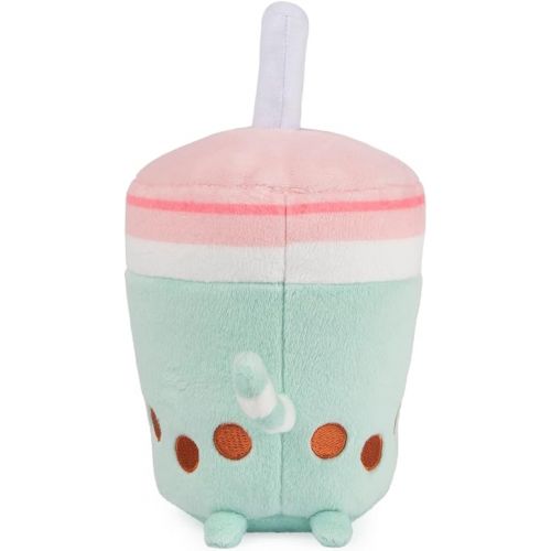  GUND Pusheen Boba Tea Cup Plush Cat Stuffed Animal for Ages 8 and Up, Green/Pink, 6”