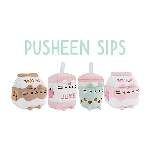  GUND Pusheen Boba Tea Cup Plush Cat Stuffed Animal for Ages 8 and Up, Green/Pink, 6”