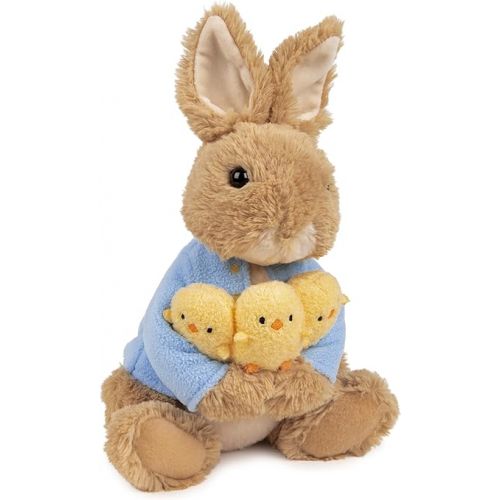  GUND Beatrix Potter Peter Rabbit Holding Chicks Plush, Easter Gift, Easter Bunny Stuffed Animal for Ages 1 and Up, Brown/Blue, 9.5”