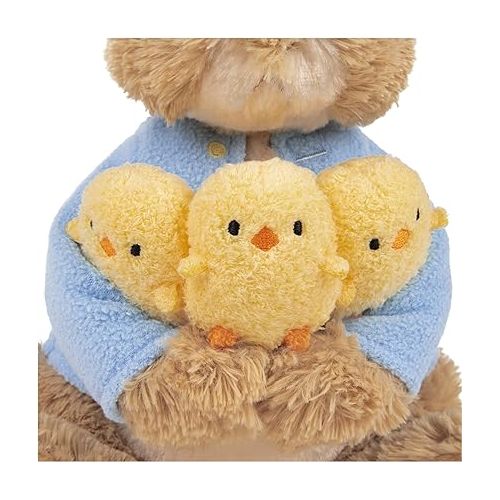  GUND Beatrix Potter Peter Rabbit Holding Chicks Plush, Easter Gift, Easter Bunny Stuffed Animal for Ages 1 and Up, Brown/Blue, 9.5”