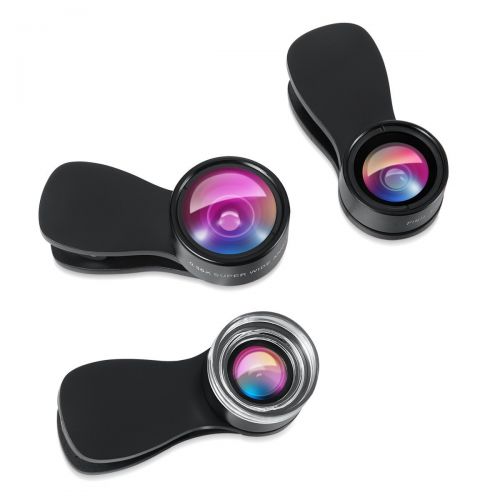  GUODUN Cell Phone Camera Lens, 0.36X Super Wide Angle Lens + 25X Macro Lens, Clip-On3 in 1 Phone Camera Lens for iPhone 8 7 6s 6 Plus 5s Samsung Android & Most Smartphones Black