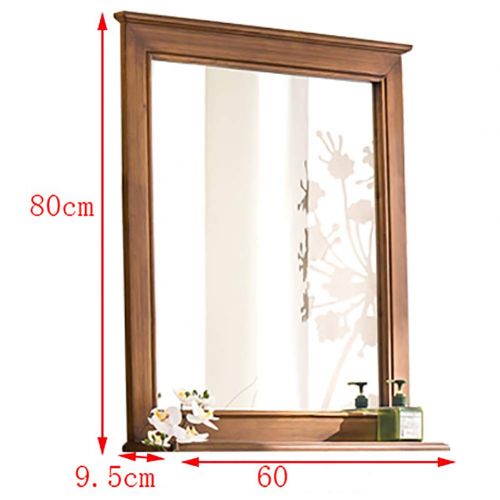  GUOWEI Mirror Wall-Mounted Floating Bathroom with Shelf High Definition Wooden Framed Makeup Ornate Vintage Rectangle, 2 Colors (Color : White, Size : 60x80cm)