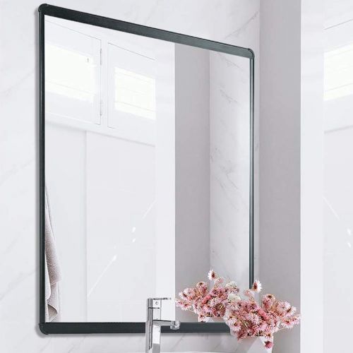  GUOWEI Mirror Wall-Mounted Floating Bathroom High Definition Metal Framed Makeup Ornate Rectangle Simple, 5 Colors, 2 Sizes (Color : Black, Size : 50x70cm)