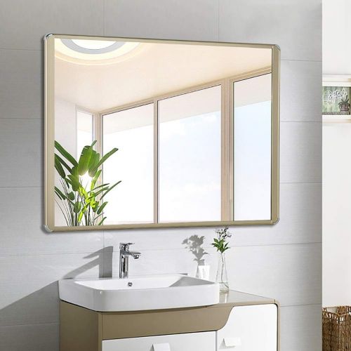  GUOWEI Mirror Wall-Mounted Floating Bathroom High Definition Metal Framed Makeup Ornate Rectangle Simple, 5 Colors, 2 Sizes (Color : Black, Size : 50x70cm)