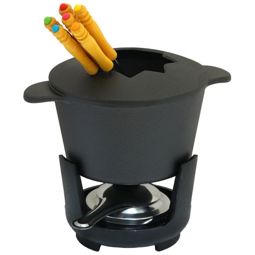  GURO 9-Piece Cast Iron Fondue Set 1.47QT, Black