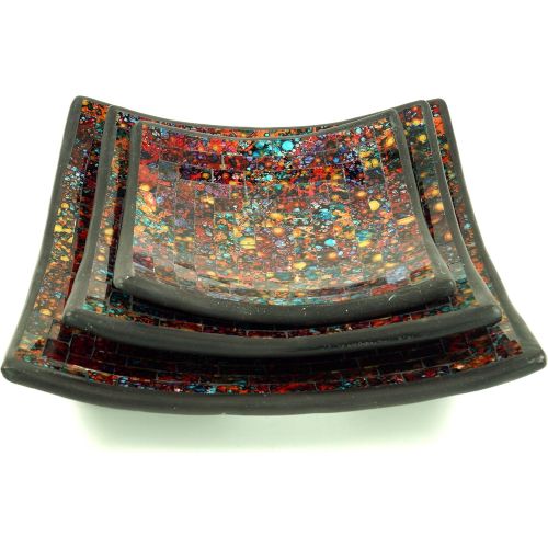  Marke: Guru-Shop Guru-Shop Eckige Mosaikschale, Untersetzer, Dekoschale, Handgearbeitete Keramik & Glas Obst Schale - Design 5, Mehrfarbig, Groesse: Mittel (25x25 Cm), Schalen