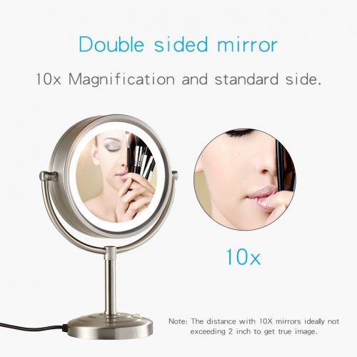  GURUN8.5-Inch Tabletop Double-Sided LED Lighted Makeup Mirror with 10x Magnification, Nickel...