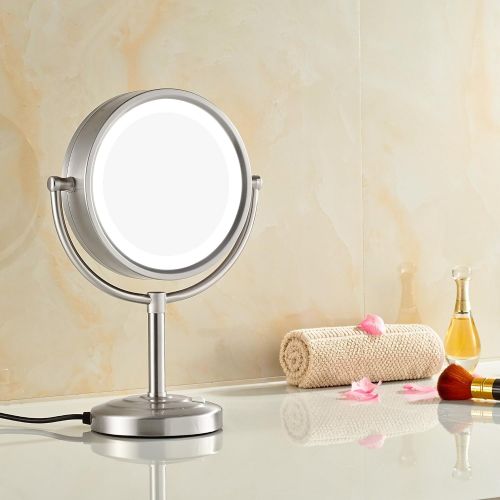  GURUN8.5-Inch Tabletop Double-Sided LED Lighted Makeup Mirror with 10x Magnification, Nickel...