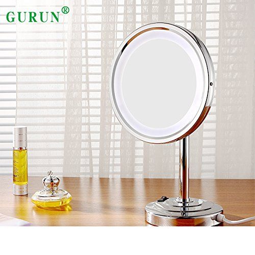 GURUN 8-Inch Tabletop Swivel Vanity Mirror with LED Light 10x Magnification, Chrome Finish M2209D(8in,10x)