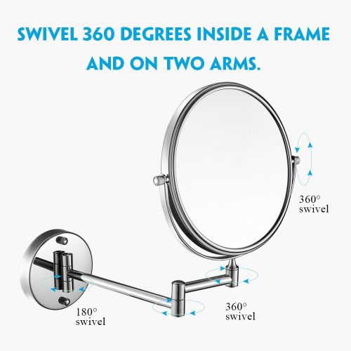  GURUN 8-Inch Two Sided Makeup Mirrors Dual Arm Wall Mount Mirror with 10x Magnification,Chrome...