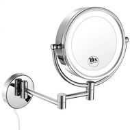 GURUN 8.5 Inch LED Lighted Wall Mount Makeup Mirrors with 5x Magnification,Chrome M1809D(8.5in,5x)