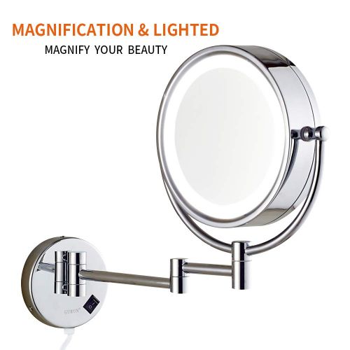  GURUN 8.5 Inch LED Lighted Wall Mount Makeup Mirrors with 5x Magnification,Chrome M1809D(8.5in,5x)