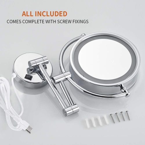  GURUN 8.5 Inch LED Lighted Wall Mount Makeup Mirrors with 5x Magnification,Chrome M1809D(8.5in,5x)