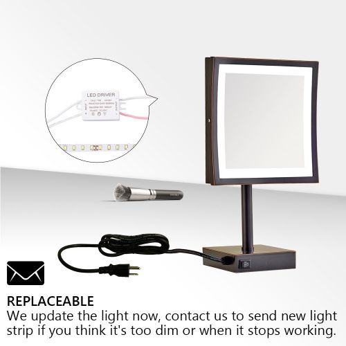  GURUN 8.5 inch Square Makeup Mirror with Lights Led 3x Magnification,Chrome Finish M2205D(8.5in,3)