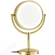 GURUN 8.5-Inch Tabletop Double-Sided LED Lighted Make-up Mirror with 7x Magnification,Gold Finish M2208DJ(8.5in,7x)