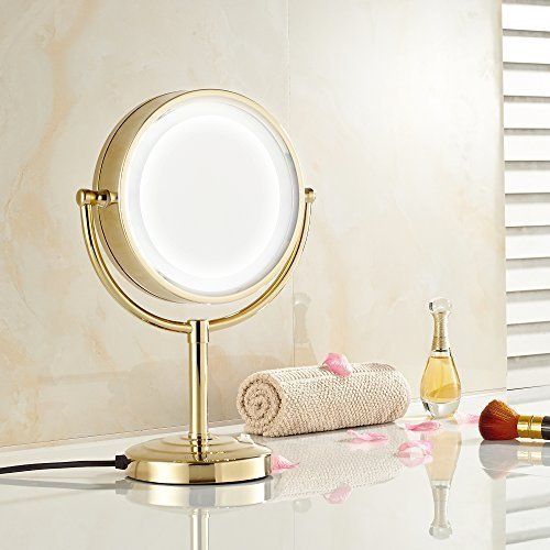  GURUN 8.5-Inch Tabletop Double-Sided LED Lighted Make-up Mirror with 7x Magnification,Gold Finish M2208DJ(8.5in,7x)