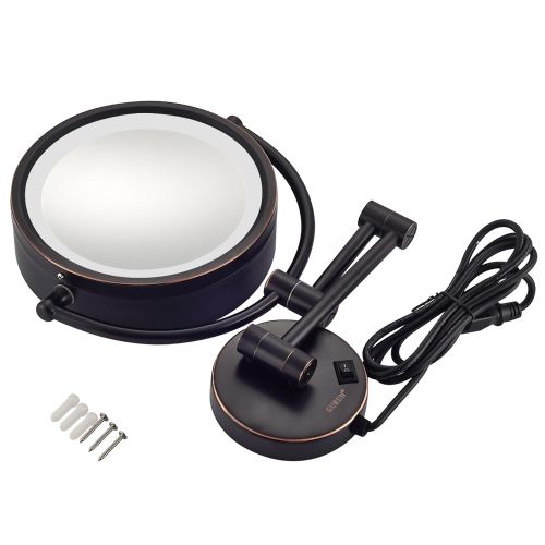  GURUN LED Lighted Wall Mount Makeup Mirror with 10x Magnification,Oil-Rubbed Bronze Finish, 8.5 Inch, Brass,M1809DO(8.5in,10x)