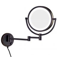 GURUN LED Lighted Wall Mount Makeup Mirror with 7X Magnification,Oil-Rubbed Bronze Finish, 8.5 Inch, Brass,M1809DO(8.5in,7X)