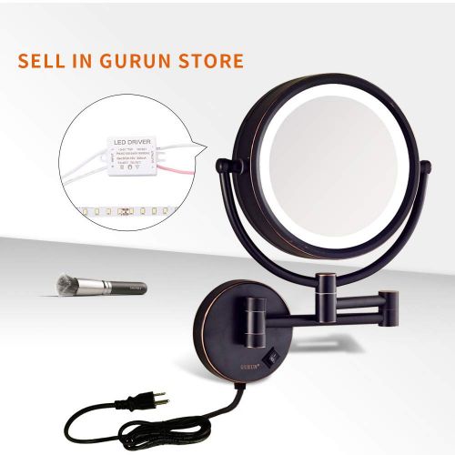  GURUN LED Lighted Wall Mount Makeup Mirror with 7X Magnification,Oil-Rubbed Bronze Finish, 8.5 Inch, Brass,M1809DO(8.5in,7X)