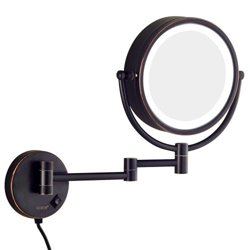  GURUN LED Lighted Wall Mount Makeup Mirror with 7X Magnification,Oil-Rubbed Bronze Finish, 8.5 Inch, Brass,M1809DO(8.5in,7X)