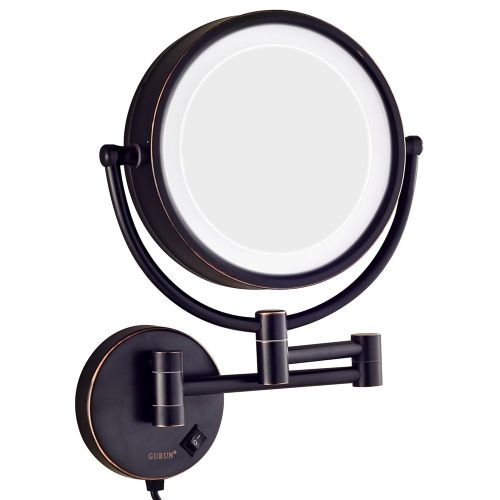  GURUN LED Lighted Wall Mount Makeup Mirror with 7X Magnification,Oil-Rubbed Bronze Finish, 8.5 Inch, Brass,M1809DO(8.5in,7X)